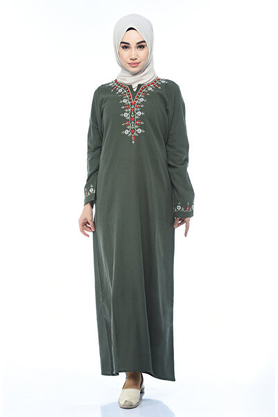 sefamerve Φόρεμα με κέντημα από ύφασμα σε χακί χρώμα - 0074-01