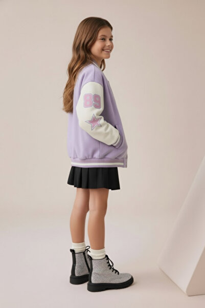 Minipodyum Κοριτσίστικο κεντημένο κουμπωτό μπουφάν Bomber College με κλείσιμο μπροστά