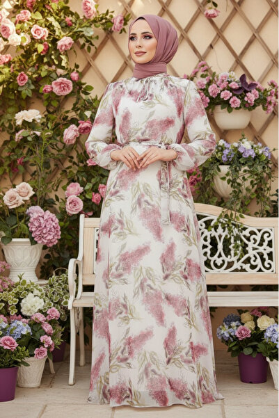 Neva Style Сукня хіджаб з квітковим візерунком екрю 279066e