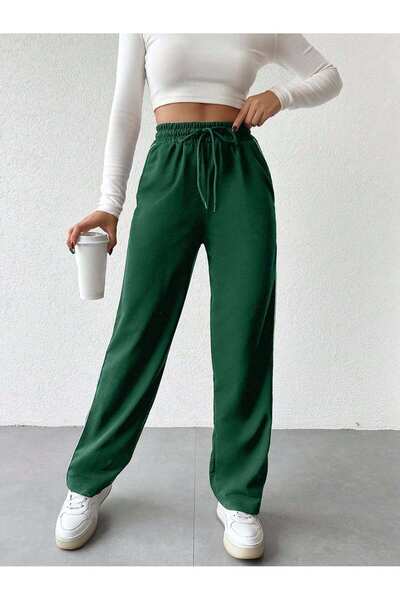 Miyalon Γυναικείο παντελόνι με ελαστική μέση με ρίγες στο πλάι και τσέπες, μαύρο unisex φαρδύ παντελόνι με φαρδύ πόδι