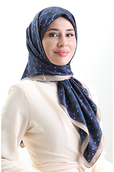 sefamerve Karaca geometric patterned scarf 82020-01 navy blue mink