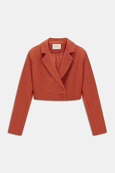 Saade Kiretil Women's Regular Fit Double-Breasted Closure Woven Crop Blazer Jacket - Stylish & Sporty