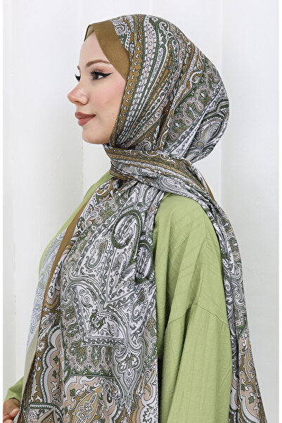 sefamerve Ethnic Pattern Janjan Shawl 70304-08 Beige Green