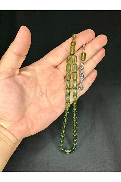 Anemore Collection كبسولة مسبحة كهرمان النار مقطوعة باللون الأخضر 11 مم × 7 م...