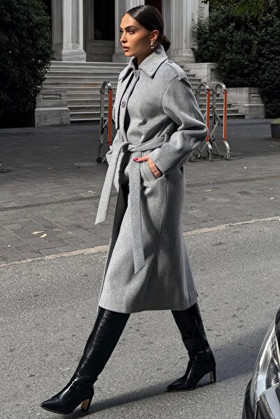 Olcay Shirt Collar Punto Stitching Detailed Premium Coat Light Gray 3125