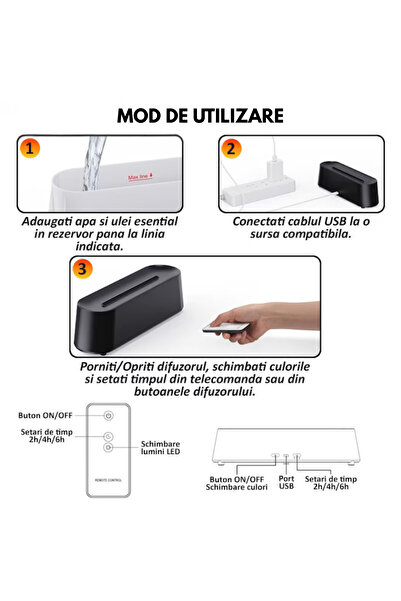 varioshop Air Humidifier & Aromatherapy Diffuser, 250 ml, LED Flame Effect, Remote, Black