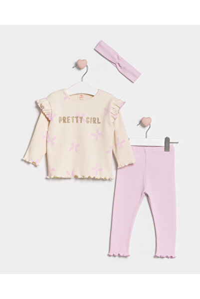 Minipodyum Baby Girl Bandana Tights 3 Piece Bottom Top Set