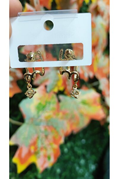 laniva bags Zirkon taşlı 3lü bitişik küpe paslanmaz çelik gold