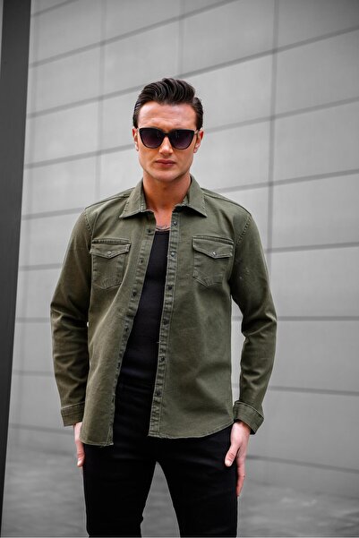 Serseri Double Pocket Khaki Jeans Shirt - Snap Button