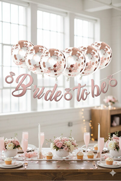 Deniz Party Store Rose Gold Konfetili Şeffaf Balon Rose Gold Bride To Be Kali...
