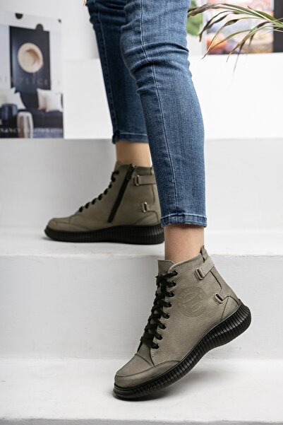 Diego Carlotti Hakiki Deri Fermuarlı Günlük Bağcıklı Kısa Kadın Bot / Bootie