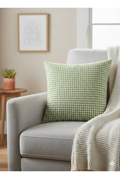 Sumicorn Design Pernă din in verde - Husă de pernă cu carouri și husă de pern...