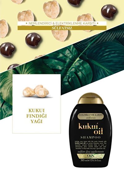 OGX Nemlendirici & Elektriklenme Karşıtı Kukui Oil Sülfatsız Şampuan 385 Mlx2