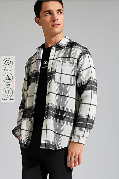 Serseri Erkek ekose siyah-beyaz oduncu gömlek