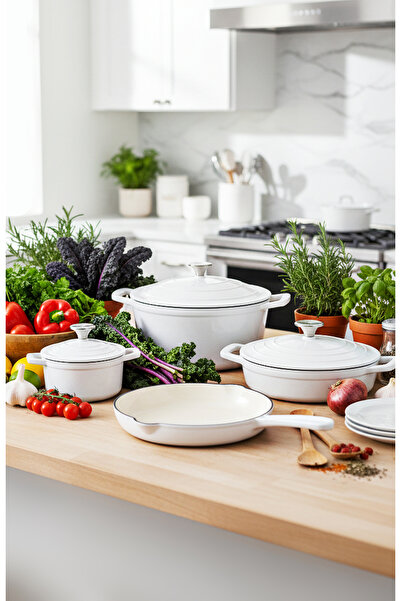 Carl Schmidt Sohn PREMIUM Cast Iron Enamel Cookware set 7 pcs White Xanten Solingen Oven+Induction+Gas