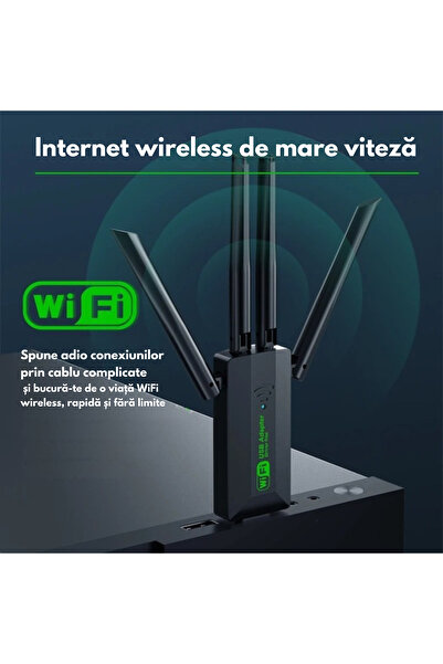 varioshop Dual-Band Wi-Fi Adapter 1300 Mbps USB 3.0, 4 Antennas, Black