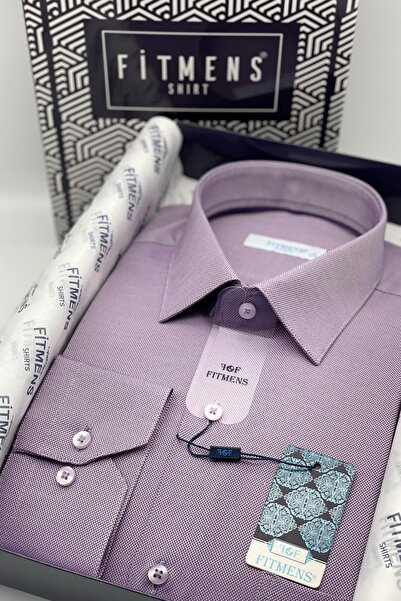 Fitmens قميص رجالي كلاسيكي بأكمام طويلة من أكسفورد في علبة هدايا سهلة الكي FS-001254 - أرجواني