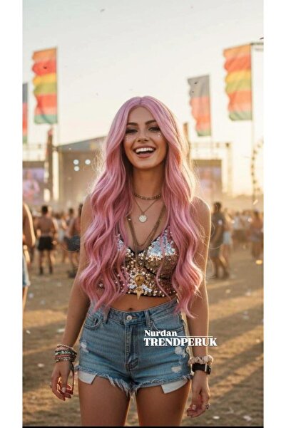 Nurdan Trend Peruk Pembe Dalgalı Tül Peruk