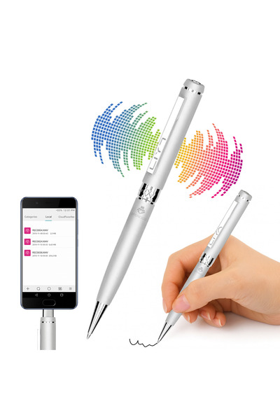 Spionescu Stilou cu microfon ascuns, autonomie baterie 10 ore, player MP3, 32GB, argintiu - D3191