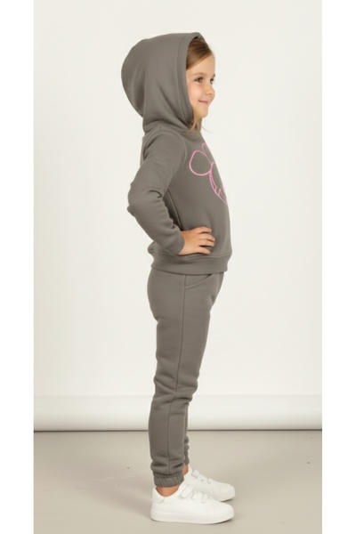 MEYİCA Çocuk Kapşonlu Mickey Desenli Eşofman Takımı - Haki