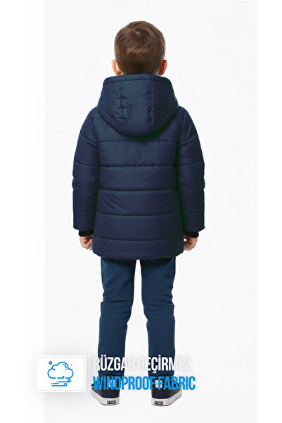 QAWWA Chlapecký nepromokavý a větruodolný tmavě modrý kabát s kapucí se silným fleecem uvnitř