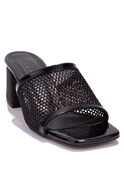 DAGOSTER DZA07-1221106 Μαύρες λουστρίνι κλασικές γυναικείες παντόφλες με τακούνι