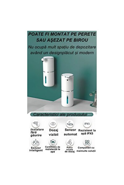 KETYA Dozator Automat de Sapun Lichid KETYA, 4 Niveluri de Dozare, Display LED, Senzor de Miscare, Negru