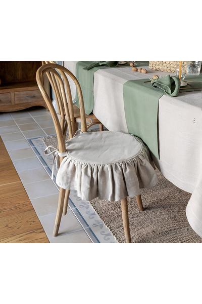 METİNEV Yuvarlak fırfırlı sandalye minderi süngerli gri renk