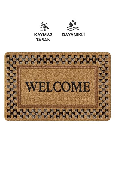 Cotto Home Coco Entry Ps029A Checkered Frame Welcome Pattern Thick Non-Slip Base Moisture Absorbing Stylish Door Mat