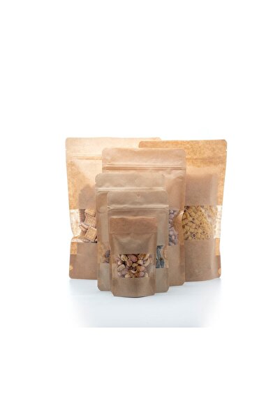 Kraft Pencereli Kilitli Poşet Doypack 21x31 cm- 25 Adet