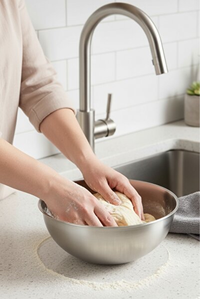 MİMOZA PARK 2-Piece Stainless Steel Mixing Bowl Dough Kneading Container Multi-Purpose Whisk Bowl 24cm- 21cm 430Çlk