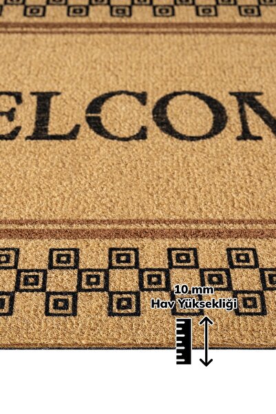 Cotto Home Coco Entry Ps029A Checkered Frame Welcome Pattern Thick Non-Slip Base Moisture Absorbing Stylish Door Mat