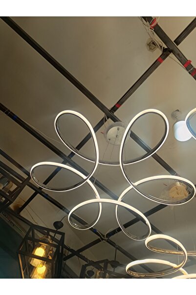 HOM Roza Avizeden 3 renk anahtardan papatya modeli Büyük topsuz krom modern salon LED avize