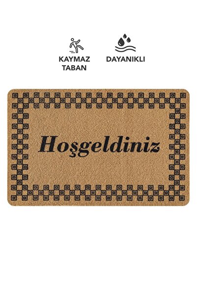 Cotto Home Coco Entry Ps026A Checkered Frame Welcome Pattern Thick Non-Slip Base Moisture Absorbing Stylish Front Door Mat