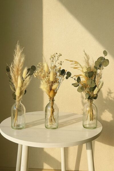 Mabeya باقة زهور في 3 فازات زجاجية، ديكور منزلي بوهيمي، تقديم القهوة، زهور على صينية