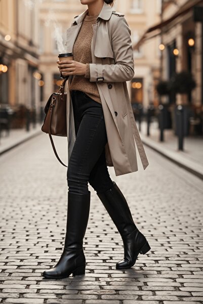 DİVOLYA Μπότες καθημερινής χρήσης Lorida με μαύρο δερμάτινο τακούνι (5 εκ.) με φερμουάρ στο πλάι