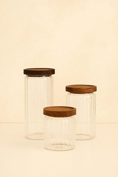 KaiHome Set of 3 Acacia Vacuum Lid Jars 1200Ml-900Ml-600Ml