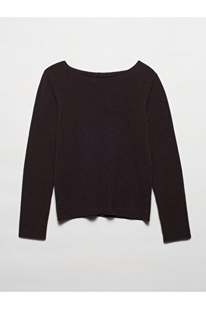 Dilvin Pulover 100% cașmir cu gât barcă-maro M.