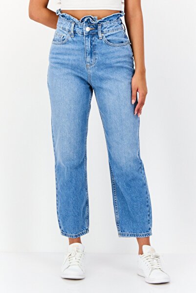 Miss Selfridge بنطلون جينز نسائي قصير غير قابل للتمدد بخصر مرتفع للغاية، أزرق