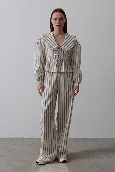 CEYDA GÜMÜŞ Sky Fashion Peter Pan Collar Tie-Front Suit - Natural