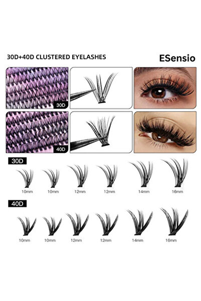 ESensio 240D – Set gene false tip smoc 240 buc., 30D/40D cu lipici, pensetă și perie