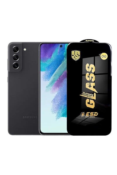 Flippy Screen Protector for Samsung Galaxy S21 FE, 0.35 mm Tempered ESD Glass, Black Edges