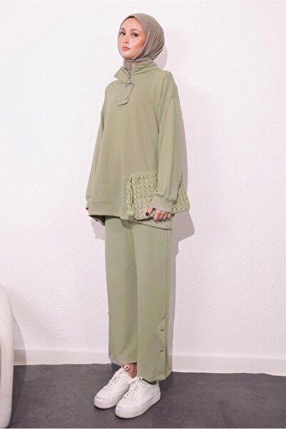 TRENDTESETTÜR Γυναικείο Σετ με Πράσινο Πλεκτό Παντελόνι - T 9064