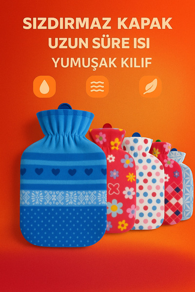 REYYEN Güvenli Yıkanabilir Polar Kılıflı Sıcak Su Torbası 2Lt (Desen Stoklara Göre Gönderilir)