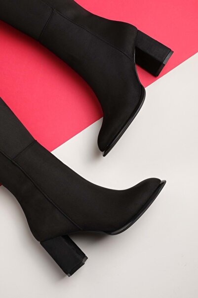 Gondol Cizme clasice cu toc pentru femei art.1256 piele intoarsa neagra