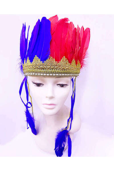 ZERO LAND MTXDPN Cască indiană cu pene de culoare albastru burgundă |   (1026...