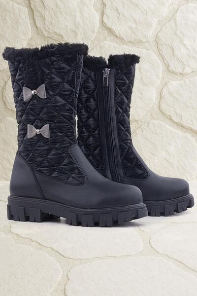 Rakerplus Чорні довгі дощові чоботи для дівчаток на блискавці з стрічкою