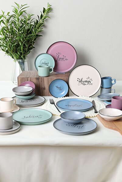 Keramika Rainbow Motto Breakfast Set 24 Pieces for 6 People