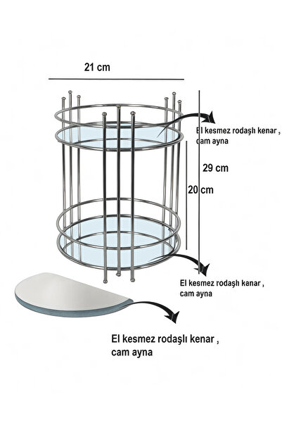 EVSTYLE Two-Tiered Jewelry & Makeup Organizer with Mirror - Glass Mirror - Silver