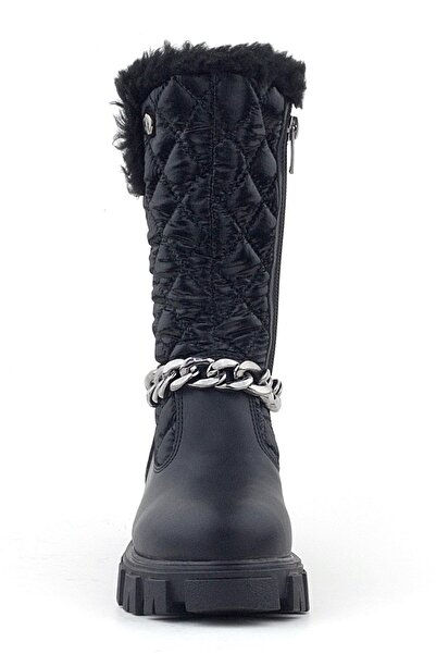 Rakerplus Siyah Uzun Fermuarlı Zincir Detaylı Kız Çocuk Yağmur Çizmesi